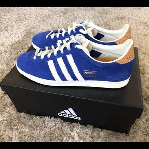 Blue Adidas Gazelle Suede and Cork Shoes